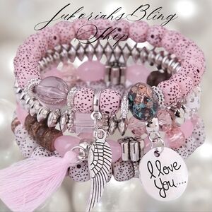 Pink Bohemian Stack Charm Bracelet